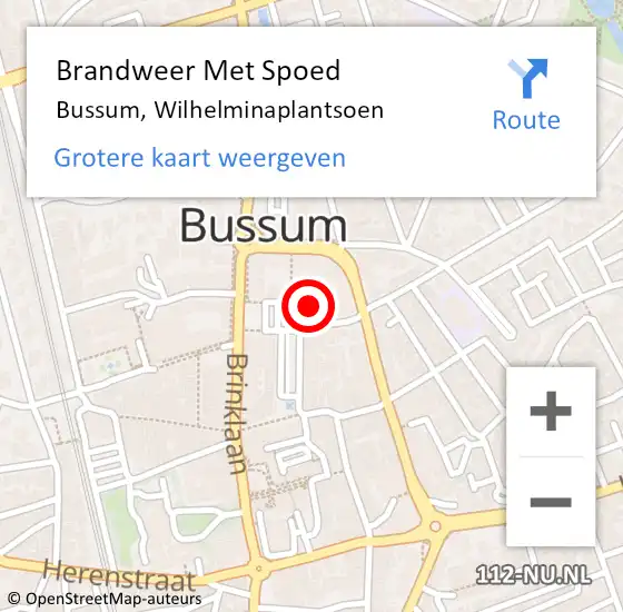 Locatie op kaart van de 112 melding: Brandweer Met Spoed Naar Bussum, Wilhelminaplantsoen op 10 oktober 2024 17:00