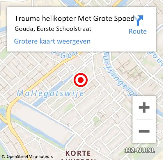 Locatie op kaart van de 112 melding: Trauma helikopter Met Grote Spoed Naar Gouda, Eerste Schoolstraat op 10 oktober 2024 17:02