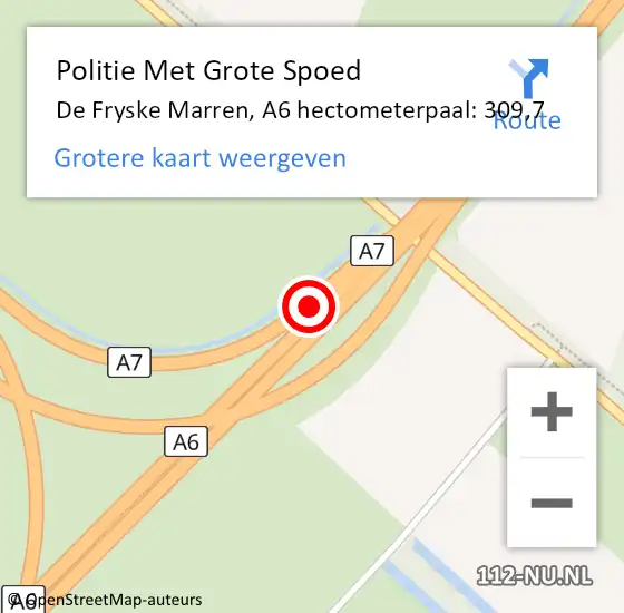 Locatie op kaart van de 112 melding: Politie Met Grote Spoed Naar De Fryske Marren, A6 hectometerpaal: 309,7 op 10 oktober 2024 17:21