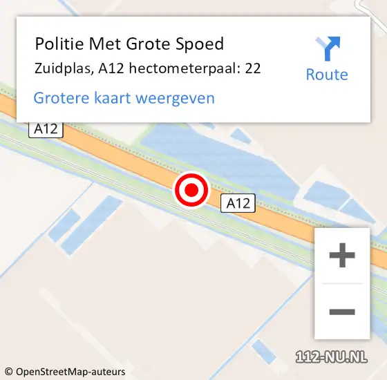 Locatie op kaart van de 112 melding: Politie Met Grote Spoed Naar Zuidplas, A12 hectometerpaal: 22 op 10 oktober 2024 17:22