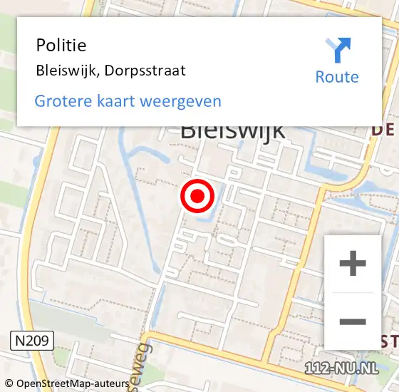 Locatie op kaart van de 112 melding: Politie Bleiswijk, Dorpsstraat op 10 oktober 2024 17:27