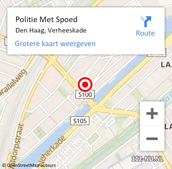 Locatie op kaart van de 112 melding: Politie Met Spoed Naar Den Haag, Verheeskade op 10 oktober 2024 17:34