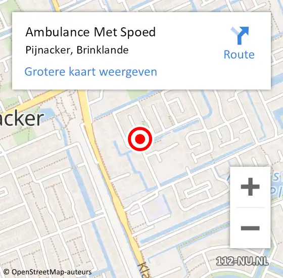 Locatie op kaart van de 112 melding: Ambulance Met Spoed Naar Pijnacker, Brinklande op 10 oktober 2024 17:43