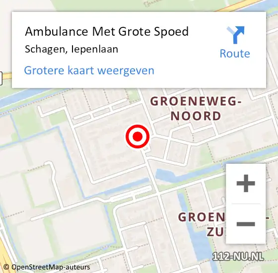 Locatie op kaart van de 112 melding: Ambulance Met Grote Spoed Naar Schagen, Iepenlaan op 10 oktober 2024 17:44