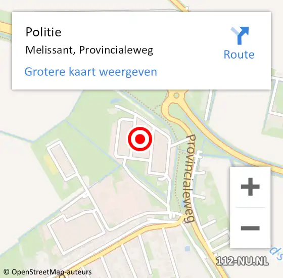 Locatie op kaart van de 112 melding: Politie Melissant, Provincialeweg op 10 oktober 2024 17:53