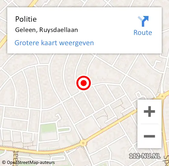 Locatie op kaart van de 112 melding: Politie Geleen, Ruysdaellaan op 10 oktober 2024 17:55