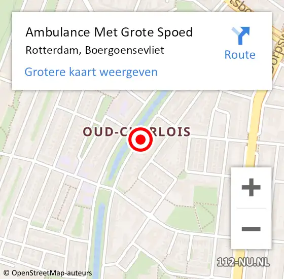 Locatie op kaart van de 112 melding: Ambulance Met Grote Spoed Naar Rotterdam, Boergoensevliet op 10 oktober 2024 17:56