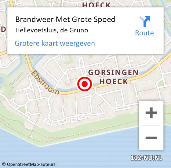 Locatie op kaart van de 112 melding: Brandweer Met Grote Spoed Naar Hellevoetsluis, de Gruno op 10 oktober 2024 17:58