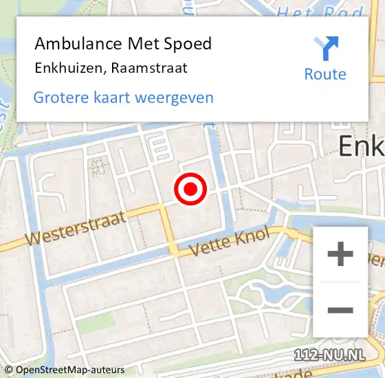 Locatie op kaart van de 112 melding: Ambulance Met Spoed Naar Enkhuizen, Raamstraat op 10 oktober 2024 18:12