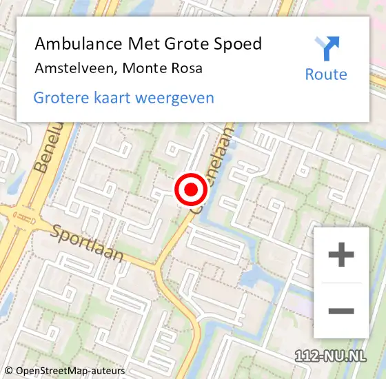 Locatie op kaart van de 112 melding: Ambulance Met Grote Spoed Naar Amstelveen, Monte Rosa op 23 oktober 2014 01:02