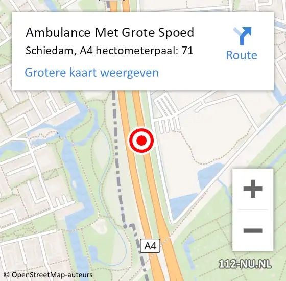 Locatie op kaart van de 112 melding: Ambulance Met Grote Spoed Naar Schiedam, A4 hectometerpaal: 71 op 10 oktober 2024 18:41