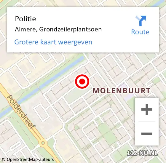 Locatie op kaart van de 112 melding: Politie Almere, Grondzeilerplantsoen op 10 oktober 2024 18:54