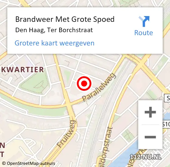 Locatie op kaart van de 112 melding: Brandweer Met Grote Spoed Naar Den Haag, Ter Borchstraat op 10 oktober 2024 18:58