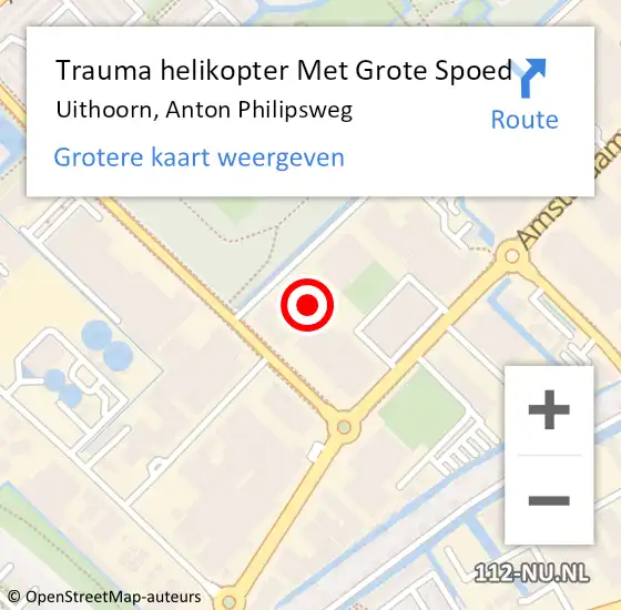 Locatie op kaart van de 112 melding: Trauma helikopter Met Grote Spoed Naar Uithoorn, Anton Philipsweg op 10 oktober 2024 19:18