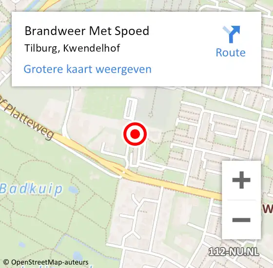 Locatie op kaart van de 112 melding: Brandweer Met Spoed Naar Tilburg, Kwendelhof op 10 oktober 2024 19:58