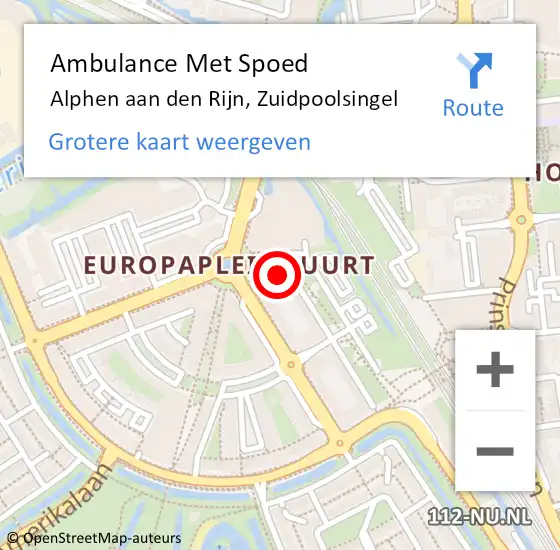 Locatie op kaart van de 112 melding: Ambulance Met Spoed Naar Alphen aan den Rijn, Zuidpoolsingel op 10 oktober 2024 20:02