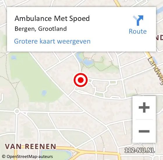 Locatie op kaart van de 112 melding: Ambulance Met Spoed Naar Bergen, Grootland op 10 oktober 2024 20:07