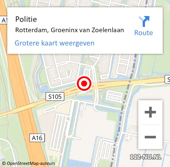 Locatie op kaart van de 112 melding: Politie Rotterdam, Groeninx van Zoelenlaan op 10 oktober 2024 20:13