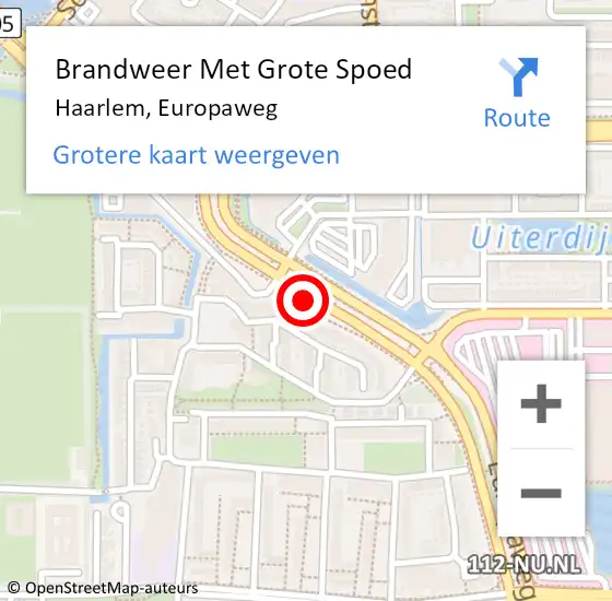 Locatie op kaart van de 112 melding: Brandweer Met Grote Spoed Naar Haarlem, Europaweg op 10 oktober 2024 20:18