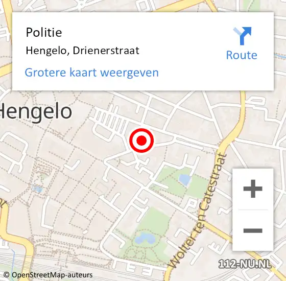 Locatie op kaart van de 112 melding: Politie Hengelo, Drienerstraat op 10 oktober 2024 21:30