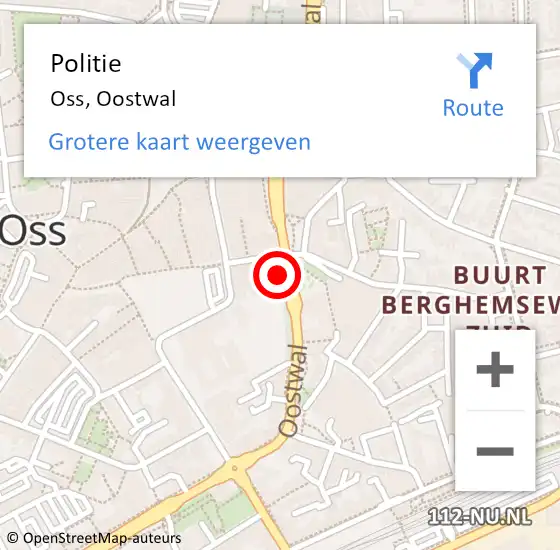 Locatie op kaart van de 112 melding: Politie Oss, Oostwal op 10 oktober 2024 21:44