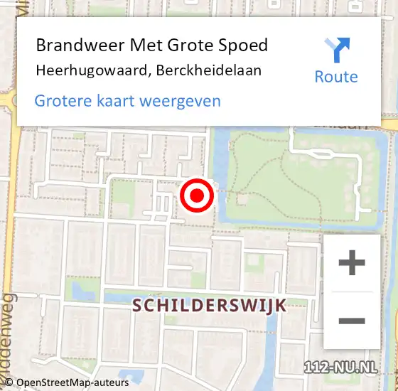 Locatie op kaart van de 112 melding: Brandweer Met Grote Spoed Naar Heerhugowaard, Berckheidelaan op 10 oktober 2024 21:45