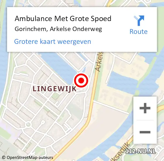 Locatie op kaart van de 112 melding: Ambulance Met Grote Spoed Naar Gorinchem, Arkelse Onderweg op 10 oktober 2024 22:18