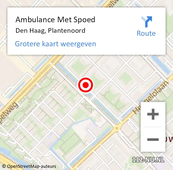 Locatie op kaart van de 112 melding: Ambulance Met Spoed Naar Den Haag, Plantenoord op 10 oktober 2024 22:41