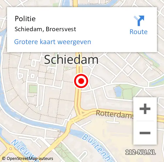 Locatie op kaart van de 112 melding: Politie Schiedam, Broersvest op 10 oktober 2024 22:44