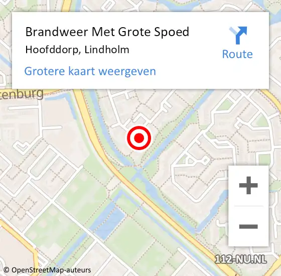 Locatie op kaart van de 112 melding: Brandweer Met Grote Spoed Naar Hoofddorp, Lindholm op 10 oktober 2024 22:52