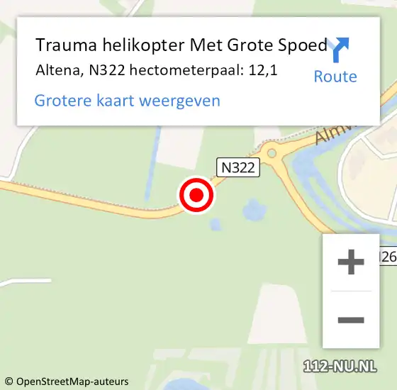 Locatie op kaart van de 112 melding: Trauma helikopter Met Grote Spoed Naar Altena, N322 hectometerpaal: 12,1 op 10 oktober 2024 23:03