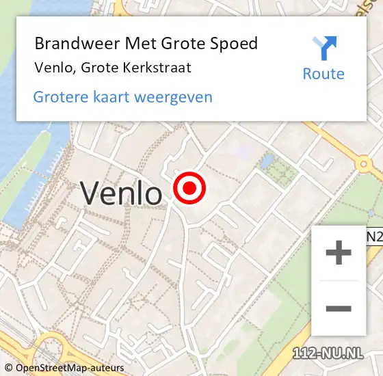 Locatie op kaart van de 112 melding: Brandweer Met Grote Spoed Naar Venlo, Grote Kerkstraat op 10 oktober 2024 23:04