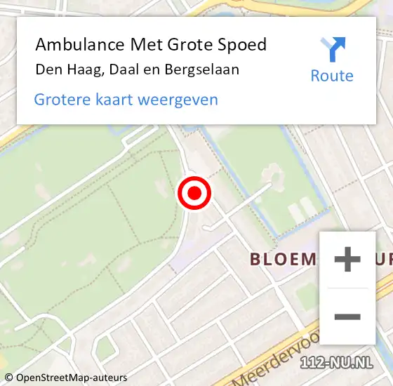 Locatie op kaart van de 112 melding: Ambulance Met Grote Spoed Naar Den Haag, Daal en Bergselaan op 10 oktober 2024 23:10