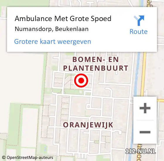 Locatie op kaart van de 112 melding: Ambulance Met Grote Spoed Naar Numansdorp, Beukenlaan op 11 oktober 2024 00:51