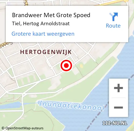 Locatie op kaart van de 112 melding: Brandweer Met Grote Spoed Naar Tiel, Hertog Arnoldstraat op 11 oktober 2024 01:29