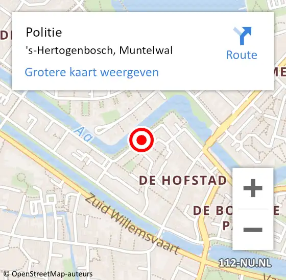 Locatie op kaart van de 112 melding: Politie 's-Hertogenbosch, Muntelwal op 11 oktober 2024 01:39