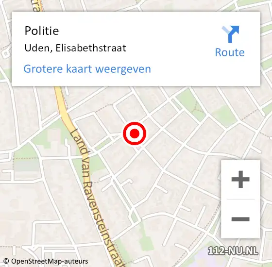 Locatie op kaart van de 112 melding: Politie Uden, Elisabethstraat op 11 oktober 2024 02:15