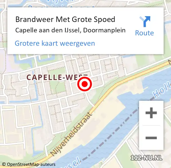 Locatie op kaart van de 112 melding: Brandweer Met Grote Spoed Naar Capelle aan den IJssel, Doormanplein op 11 oktober 2024 06:05