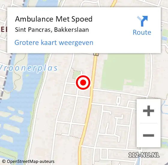 Locatie op kaart van de 112 melding: Ambulance Met Spoed Naar Sint Pancras, Bakkerslaan op 11 oktober 2024 07:15