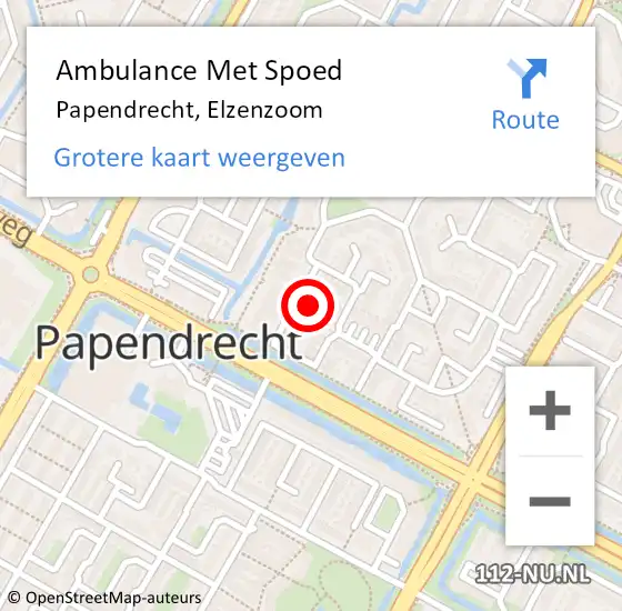 Locatie op kaart van de 112 melding: Ambulance Met Spoed Naar Papendrecht, Elzenzoom op 11 oktober 2024 07:52