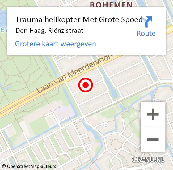 Locatie op kaart van de 112 melding: Trauma helikopter Met Grote Spoed Naar Den Haag, Riënzistraat op 11 oktober 2024 07:52