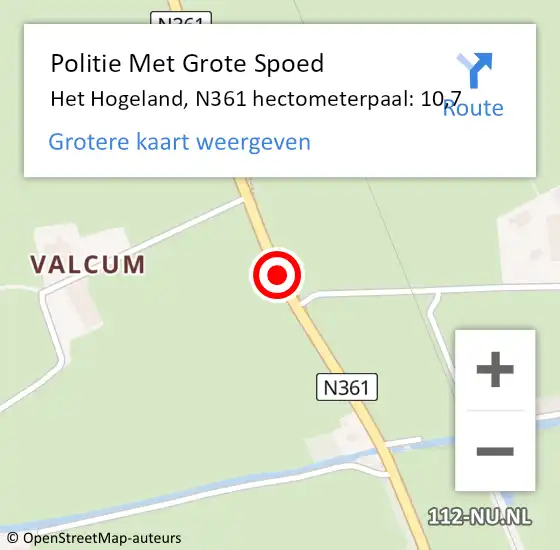 Locatie op kaart van de 112 melding: Politie Met Grote Spoed Naar Het Hogeland, N361 hectometerpaal: 10,7 op 11 oktober 2024 08:04