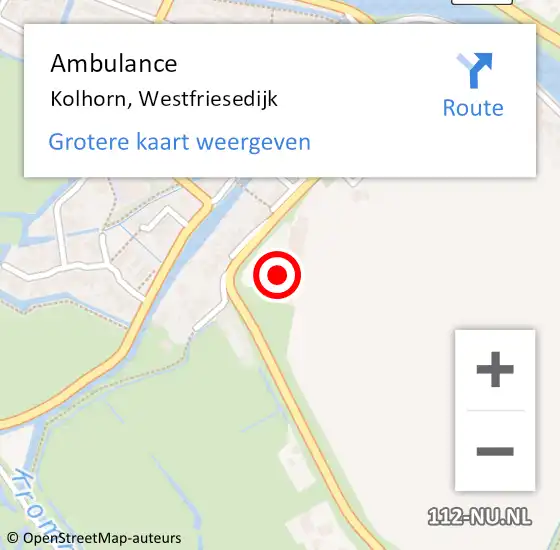 Locatie op kaart van de 112 melding: Ambulance Kolhorn, Westfriesedijk op 11 oktober 2024 08:04