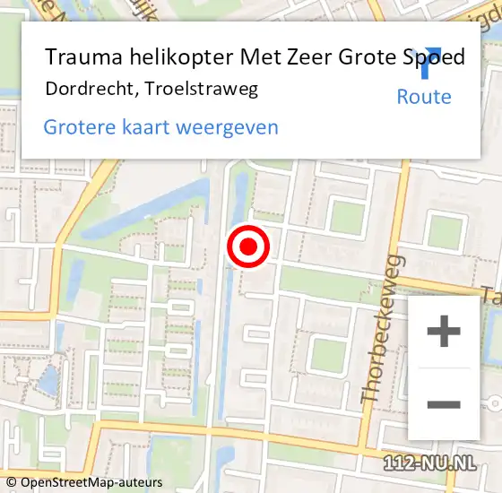 Locatie op kaart van de 112 melding: Trauma helikopter Met Zeer Grote Spoed Naar Dordrecht, Troelstraweg op 11 oktober 2024 08:08