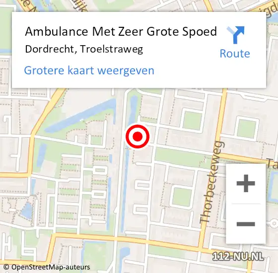 Locatie op kaart van de 112 melding: Ambulance Met Zeer Grote Spoed Naar Dordrecht, Troelstraweg op 11 oktober 2024 08:09