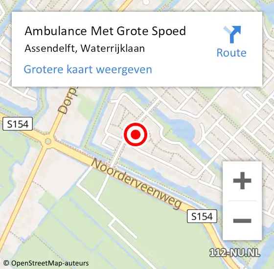 Locatie op kaart van de 112 melding: Ambulance Met Grote Spoed Naar Assendelft, Waterrijklaan op 11 oktober 2024 08:18