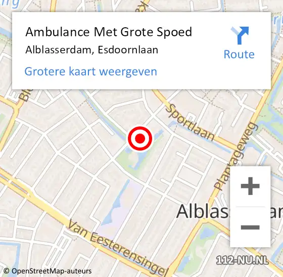 Locatie op kaart van de 112 melding: Ambulance Met Grote Spoed Naar Alblasserdam, Esdoornlaan op 11 oktober 2024 08:27