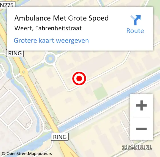 Locatie op kaart van de 112 melding: Ambulance Met Grote Spoed Naar Weert, Fahrenheitstraat op 11 oktober 2024 08:30