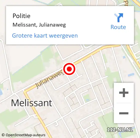 Locatie op kaart van de 112 melding: Politie Melissant, Julianaweg op 11 oktober 2024 08:32