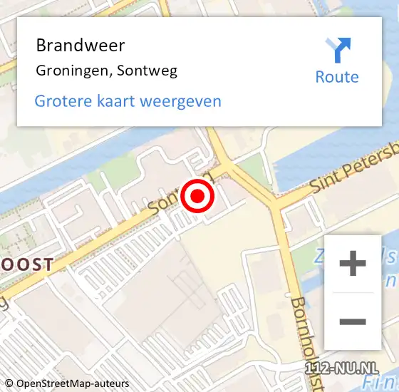 Locatie op kaart van de 112 melding: Brandweer Groningen, Sontweg op 11 oktober 2024 08:41